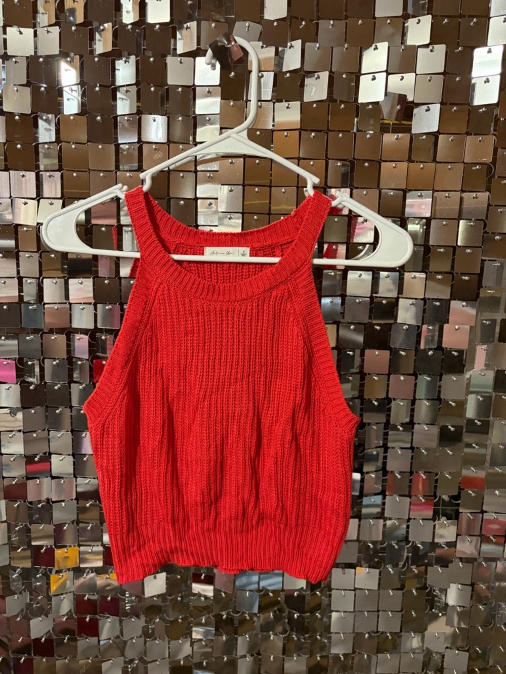 Active USA Red Ribbed Crop Tank Top